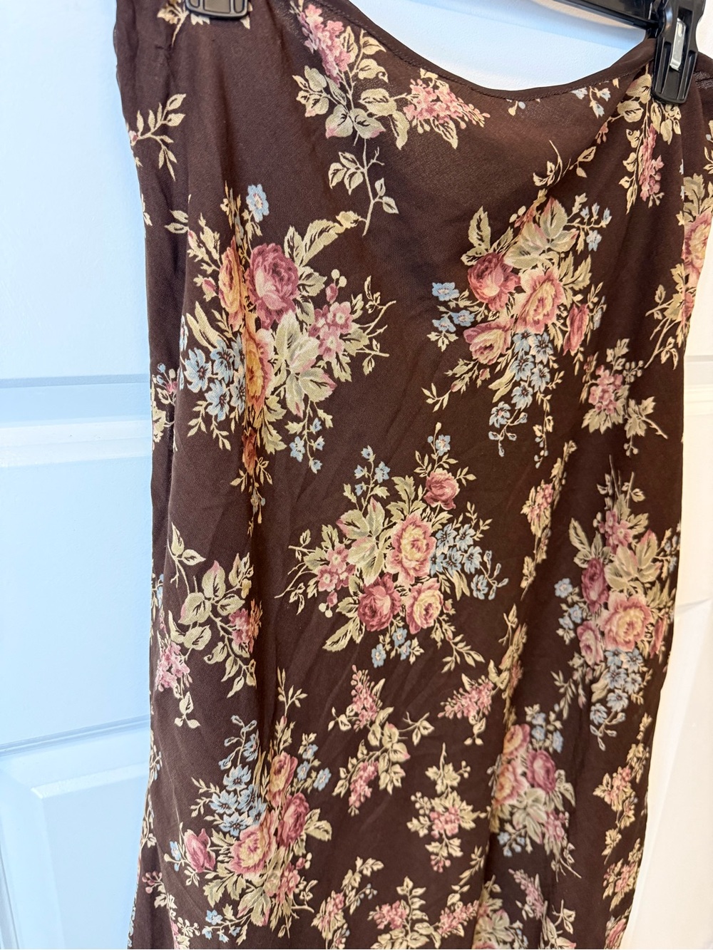 Vintage 90s Lauren Ralph Lauren 82% Wool Floral Midi Skirt Brown Lined 14 TEAR - Picture 6 of 13